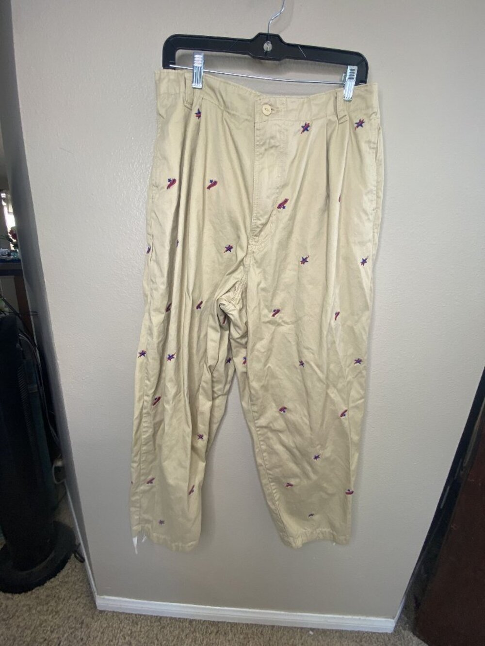 Urban Outfitters Beige Embroidered Pants W/ Elastic Waist Large Size Cotton